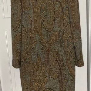 Carlisle Coat Size 10 Paisley Olive Green Rust Brown Wool Silk Lined Pockets